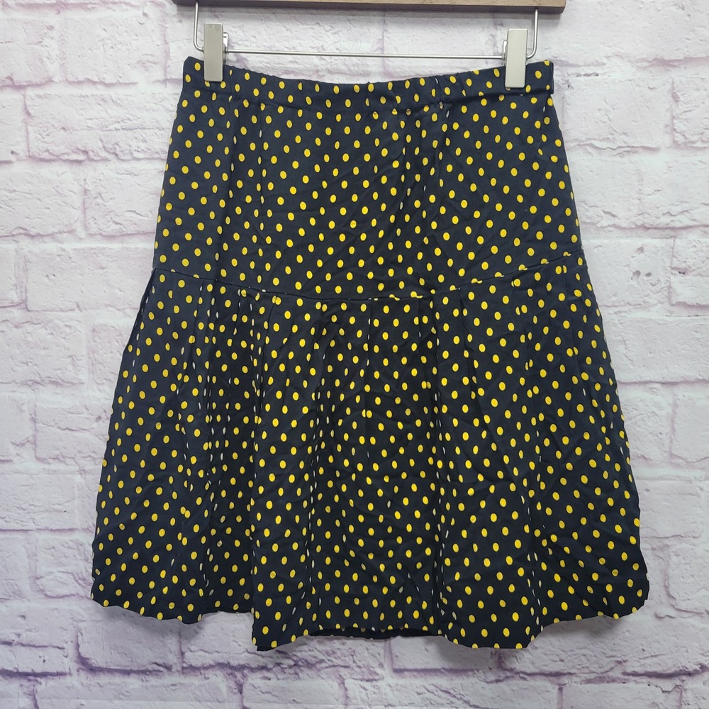 VTG Black Yellow Polka Dot Pleated Mini Skirt Sz 10P Preppy Mod Retro Skater‎
